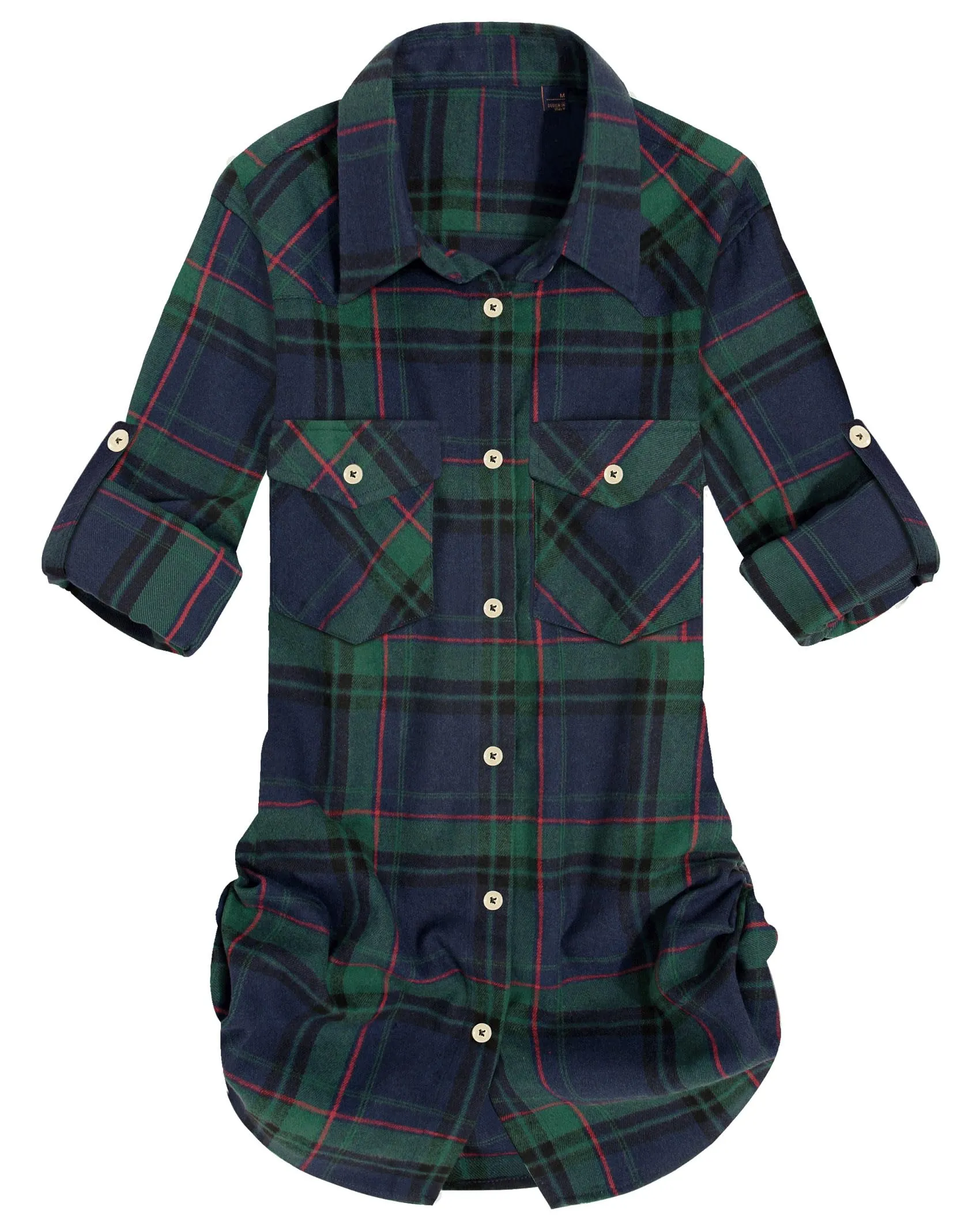 Womens Plaid Flannel Shirts Long Sleeve Roll Up Casual Button Down Shirt