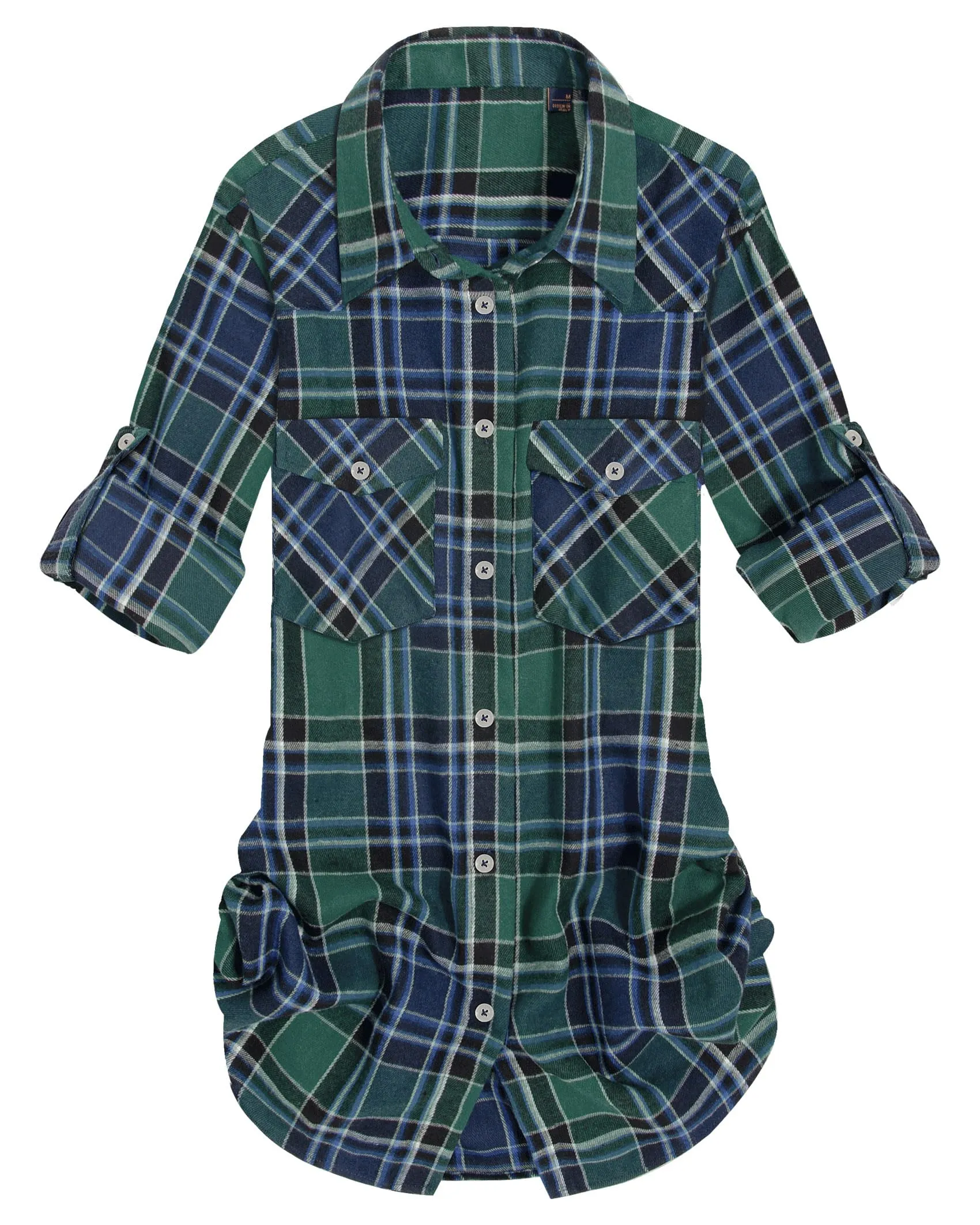 Womens Plaid Flannel Shirts Long Sleeve Roll Up Casual Button Down Shirt