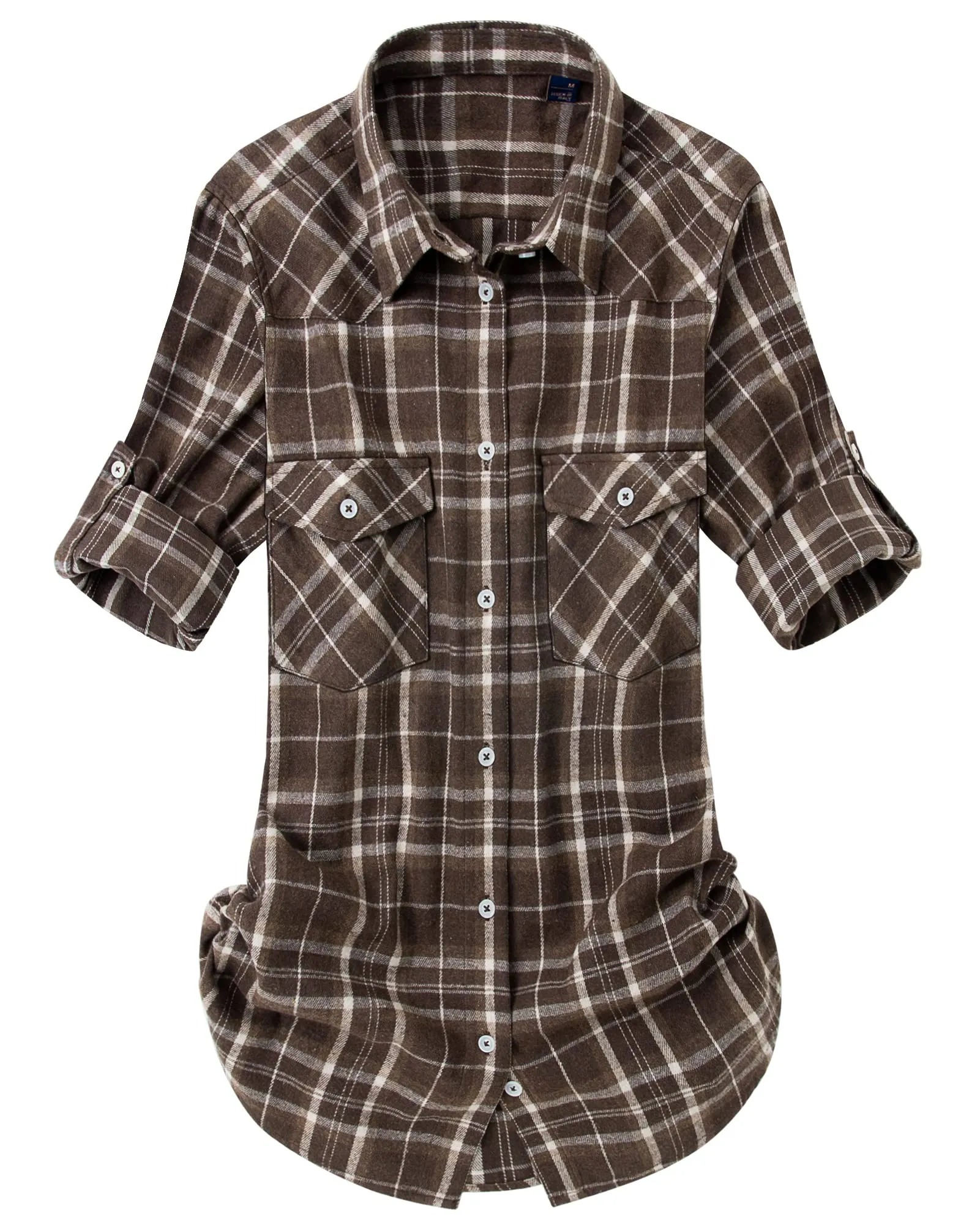 Womens Plaid Flannel Shirts Long Sleeve Roll Up Casual Button Down Shirt
