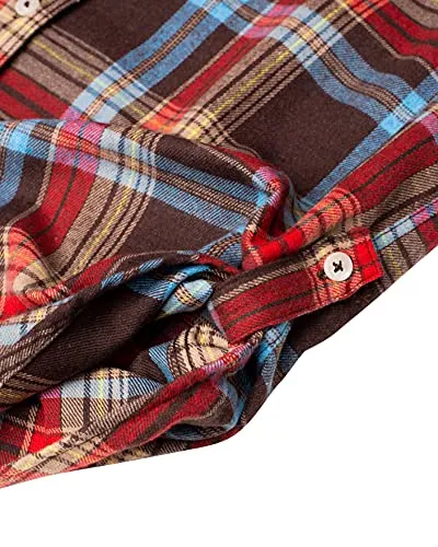 Womens Plaid Flannel Shirts Long Sleeve Roll Up Casual Button Down Shirt