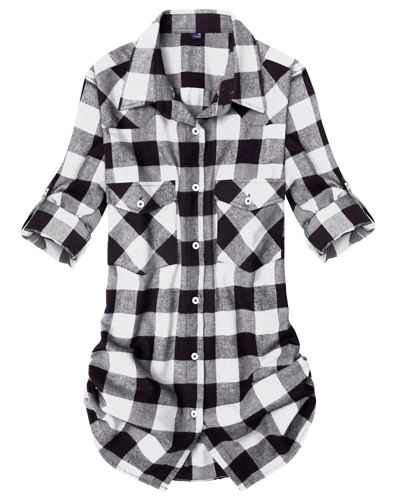 Womens Plaid Flannel Shirts Long Sleeve Roll Up Casual Button Down Shirt