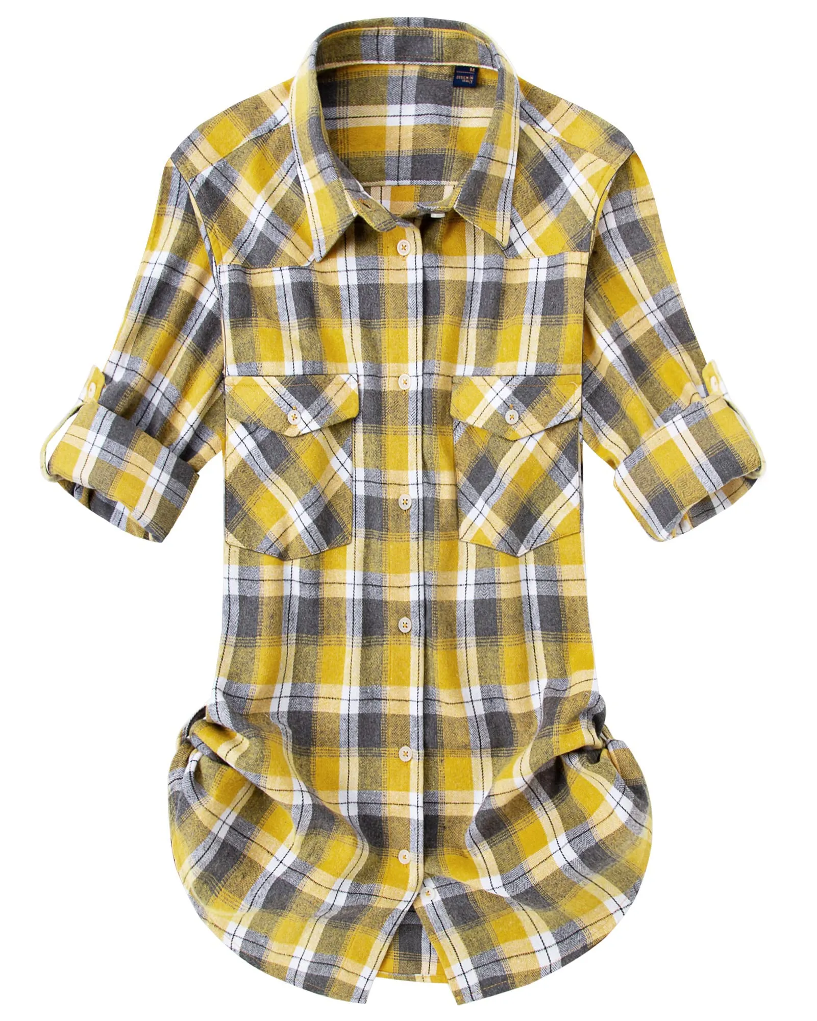 Womens Plaid Flannel Shirts Long Sleeve Roll Up Casual Button Down Shirt