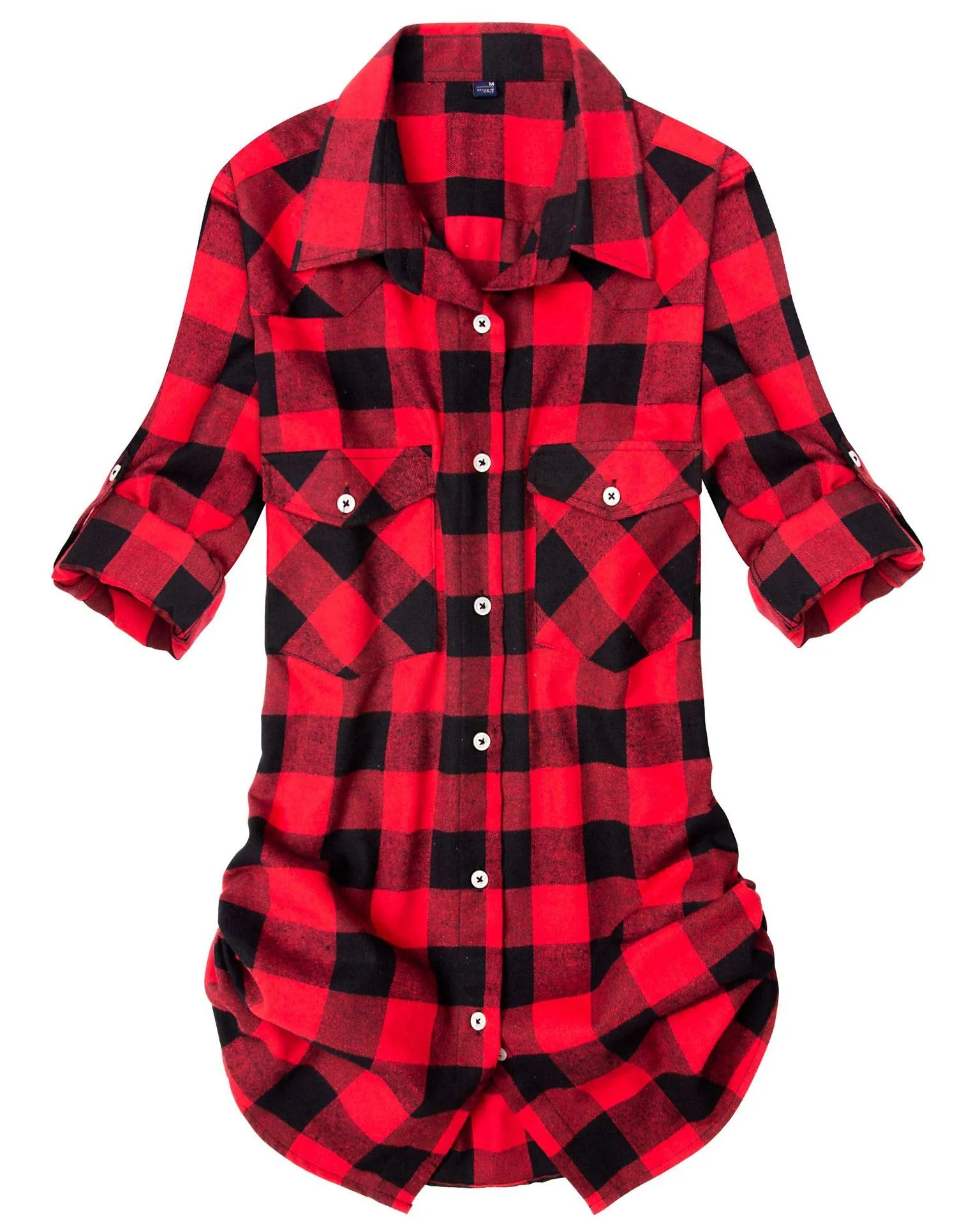 Womens Plaid Flannel Shirts Long Sleeve Roll Up Casual Button Down Shirt