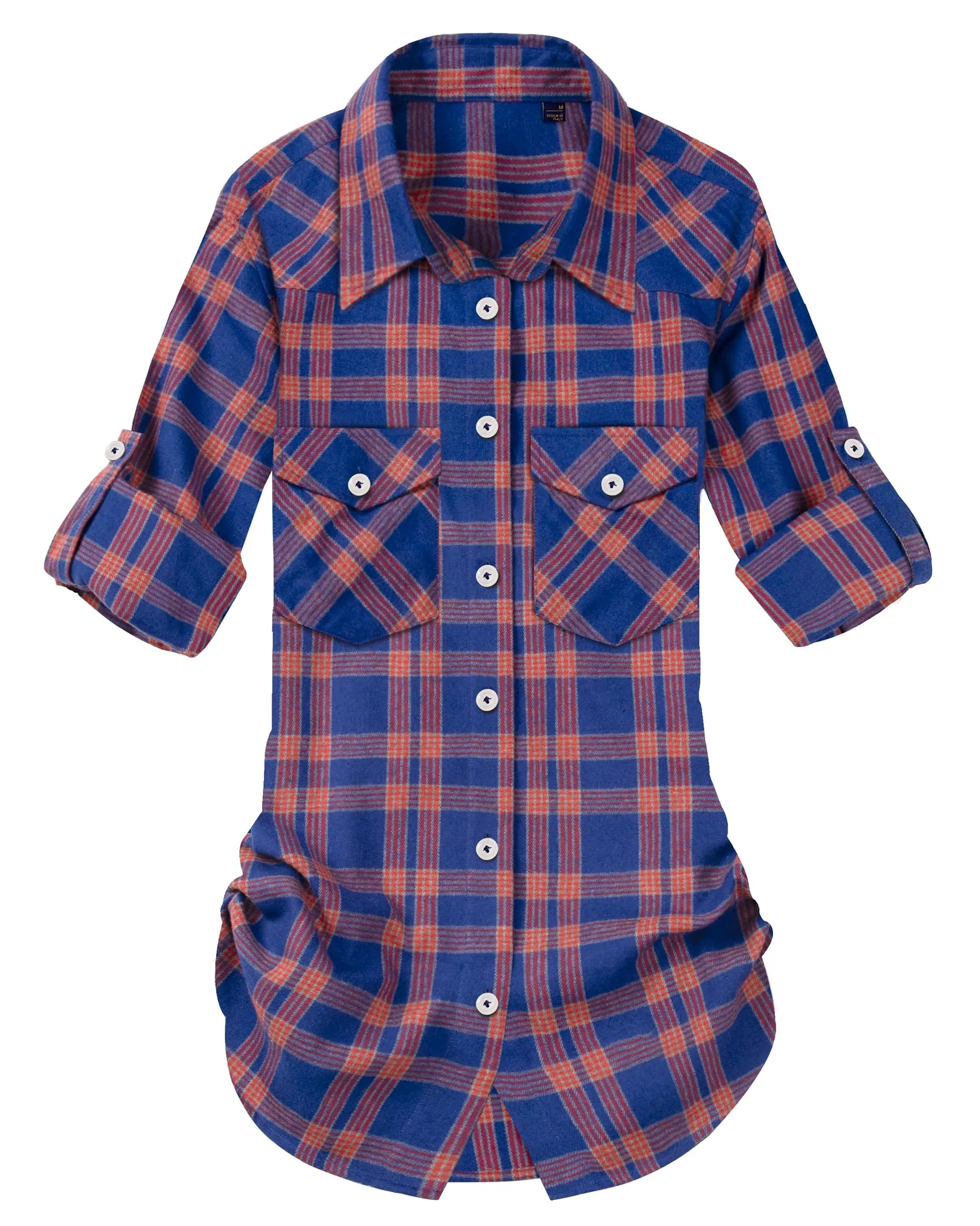 Womens Plaid Flannel Shirts Long Sleeve Roll Up Casual Button Down Shirt