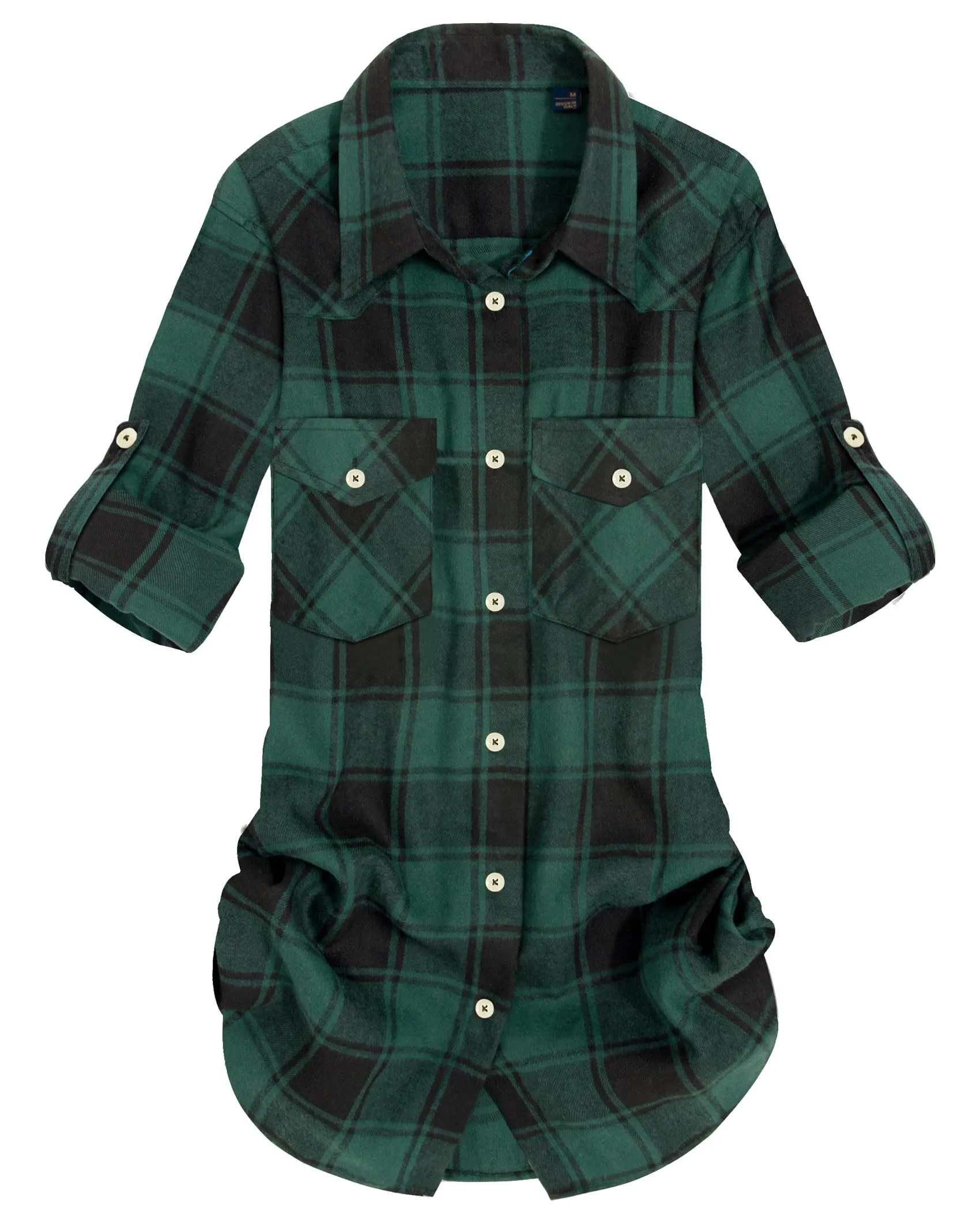 Womens Plaid Flannel Shirts Long Sleeve Roll Up Casual Button Down Shirt