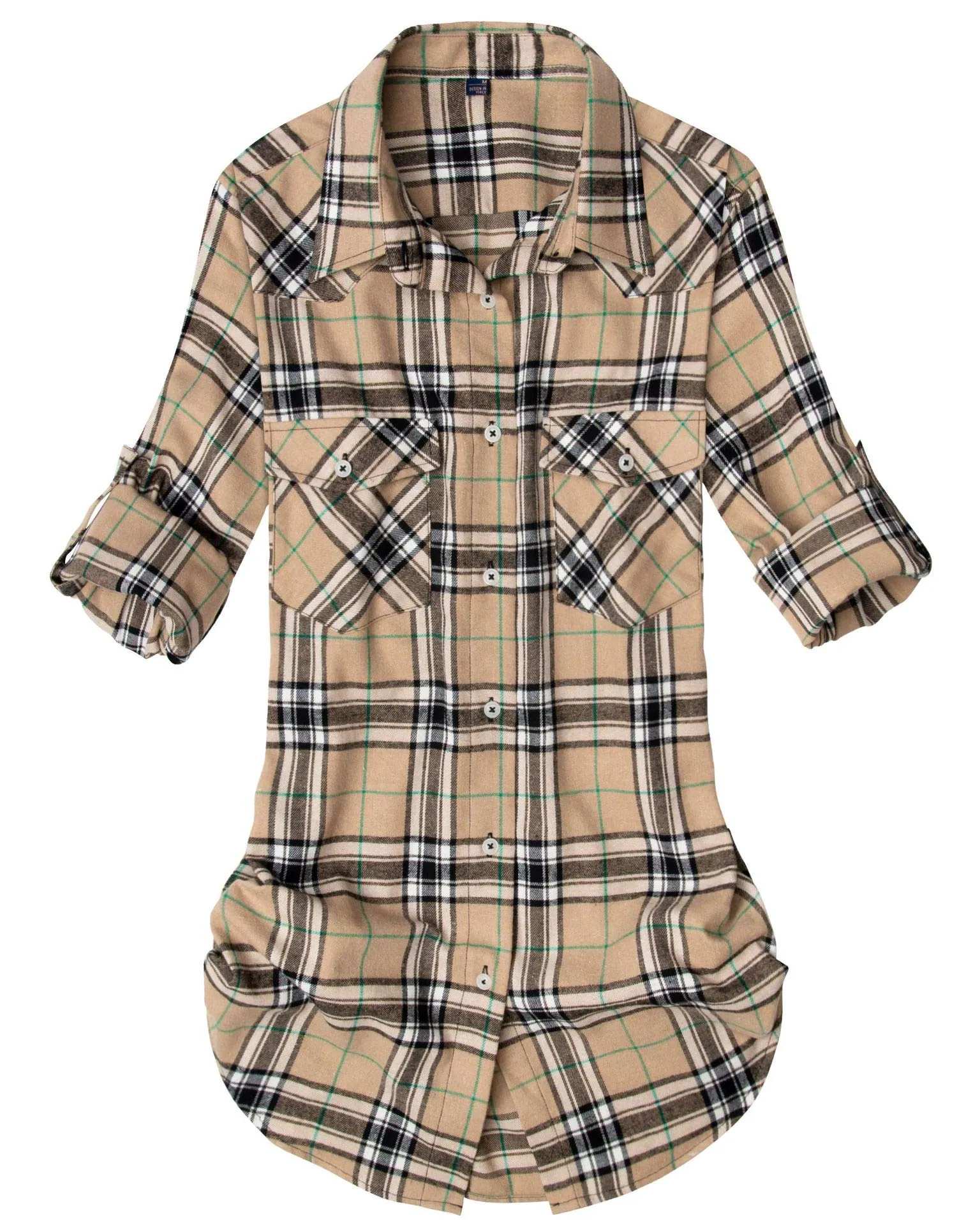Womens Plaid Flannel Shirts Long Sleeve Roll Up Casual Button Down Shirt