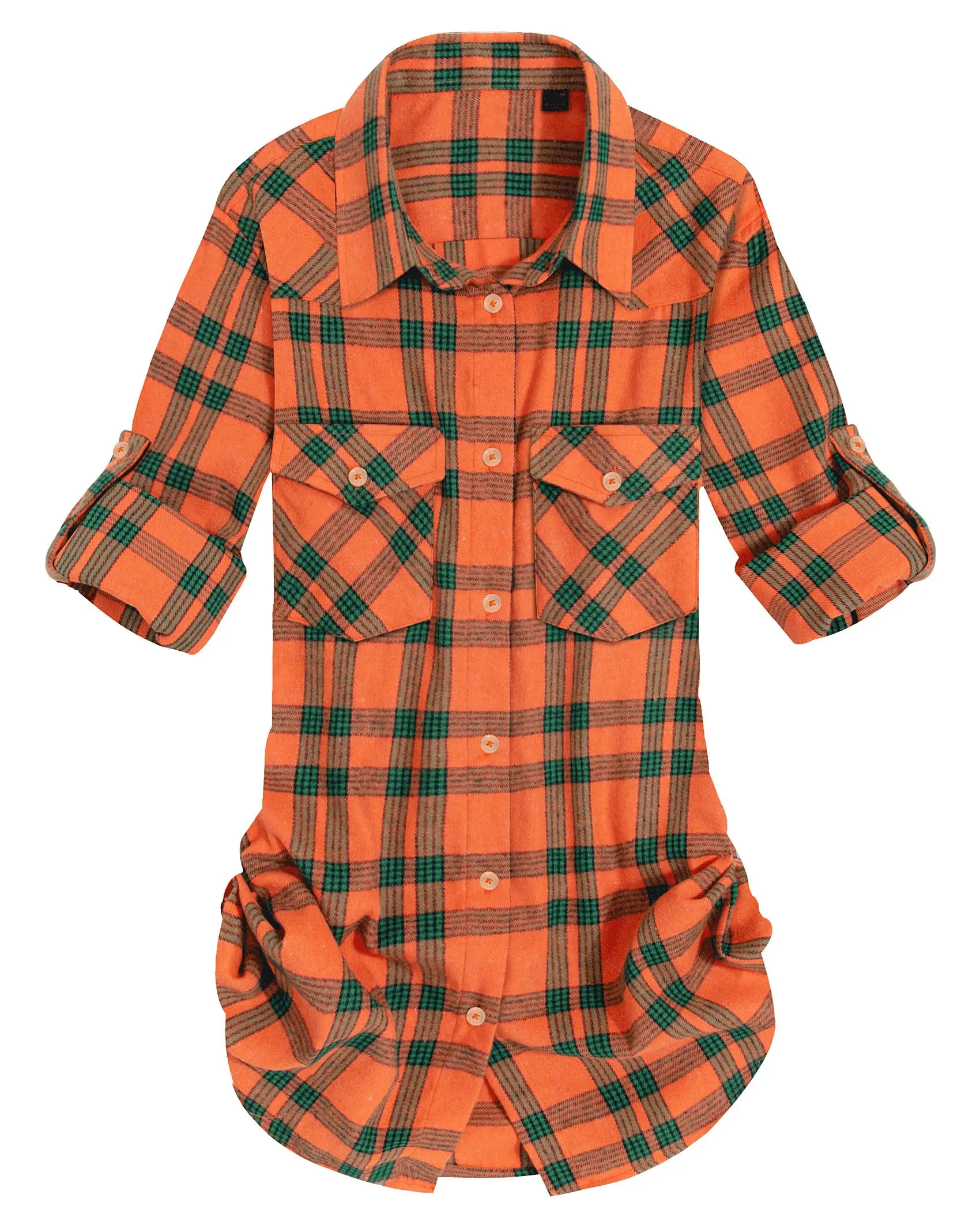 Womens Plaid Flannel Shirts Long Sleeve Roll Up Casual Button Down Shirt