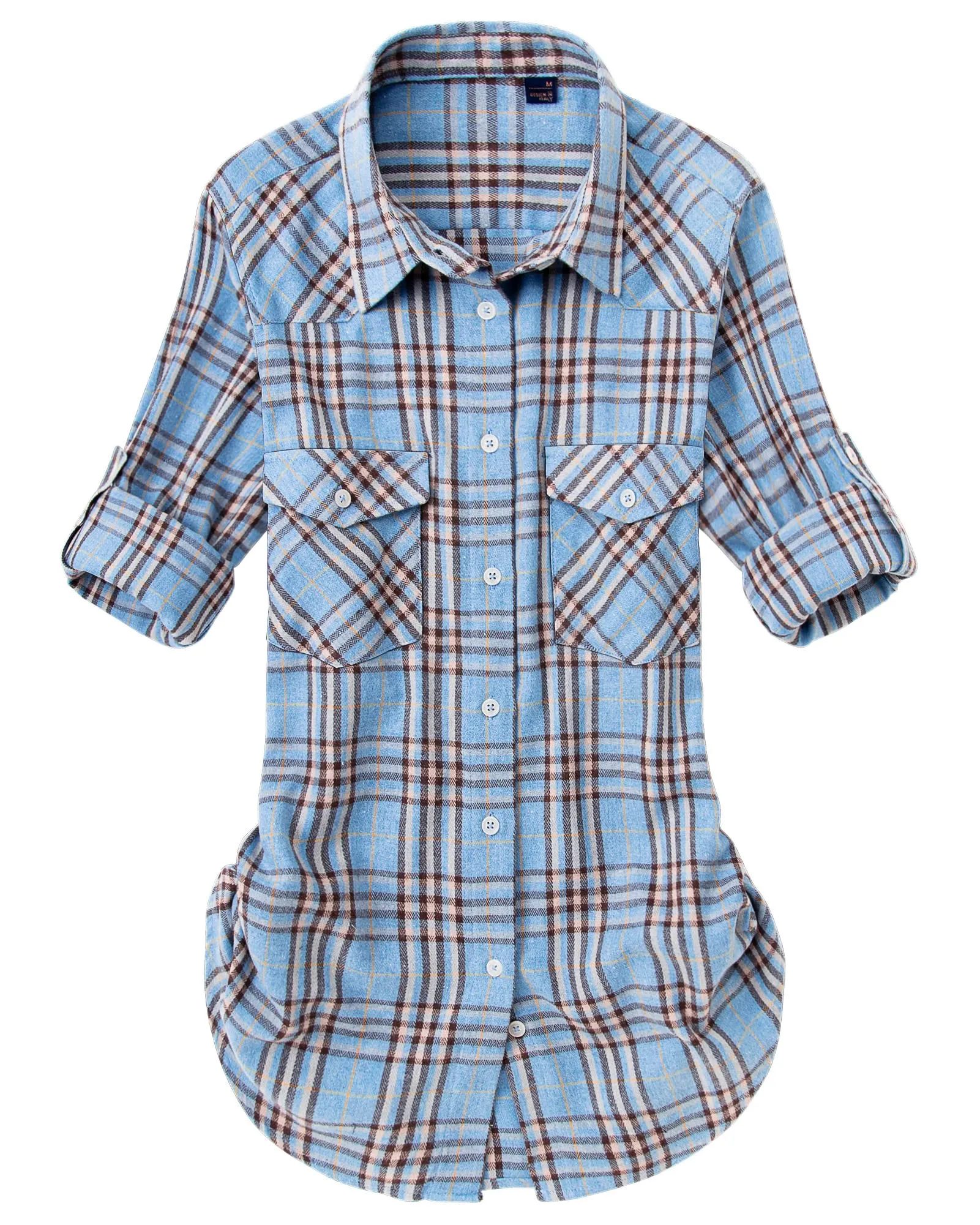 Womens Plaid Flannel Shirts Long Sleeve Roll Up Casual Button Down Shirt