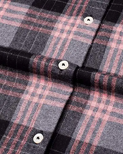 Womens Plaid Flannel Shirts Long Sleeve Roll Up Casual Button Down Shirt