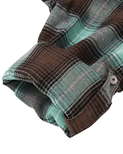 Womens Plaid Flannel Shirts Long Sleeve Roll Up Casual Button Down Shirt