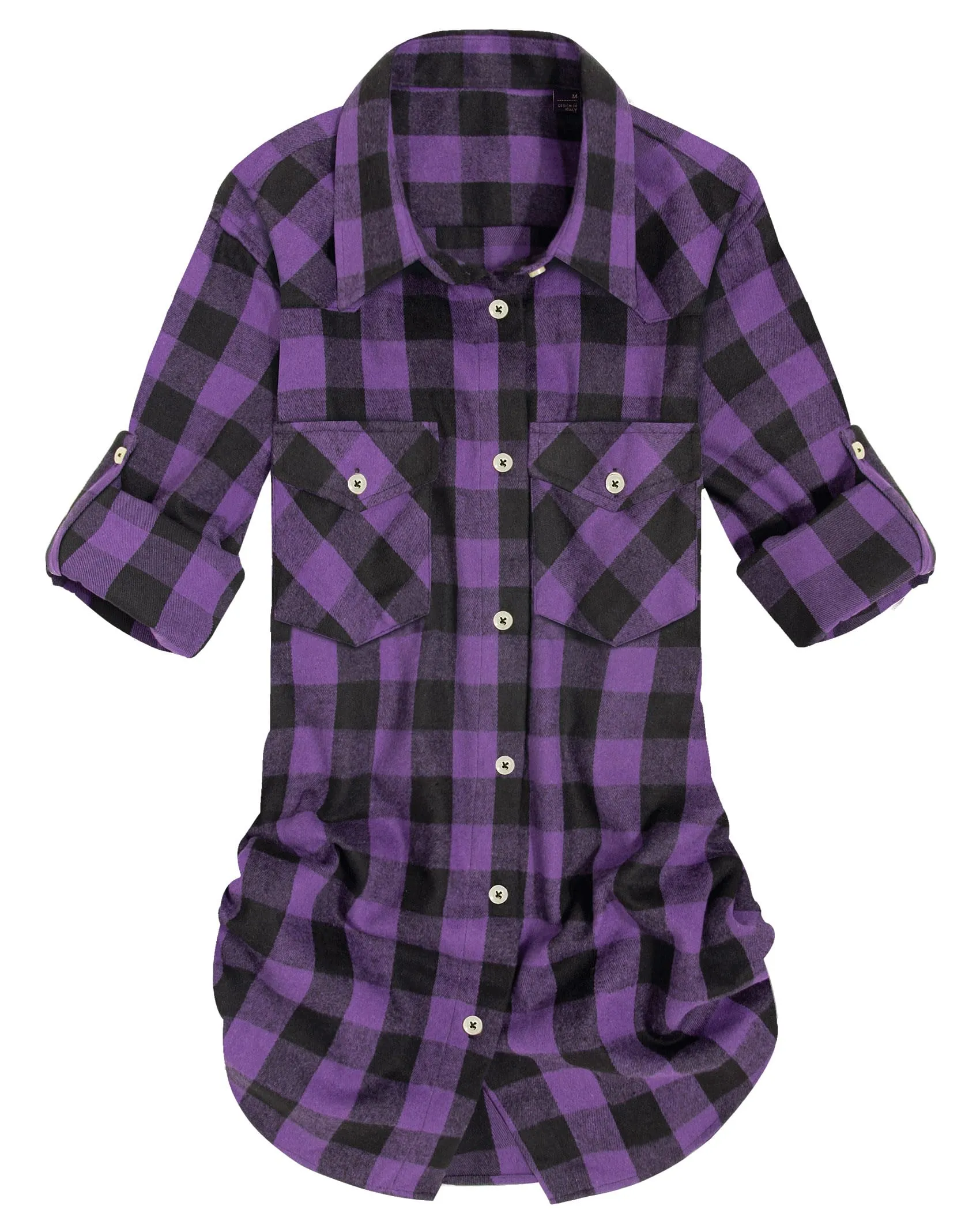 Womens Plaid Flannel Shirts Long Sleeve Roll Up Casual Button Down Shirt