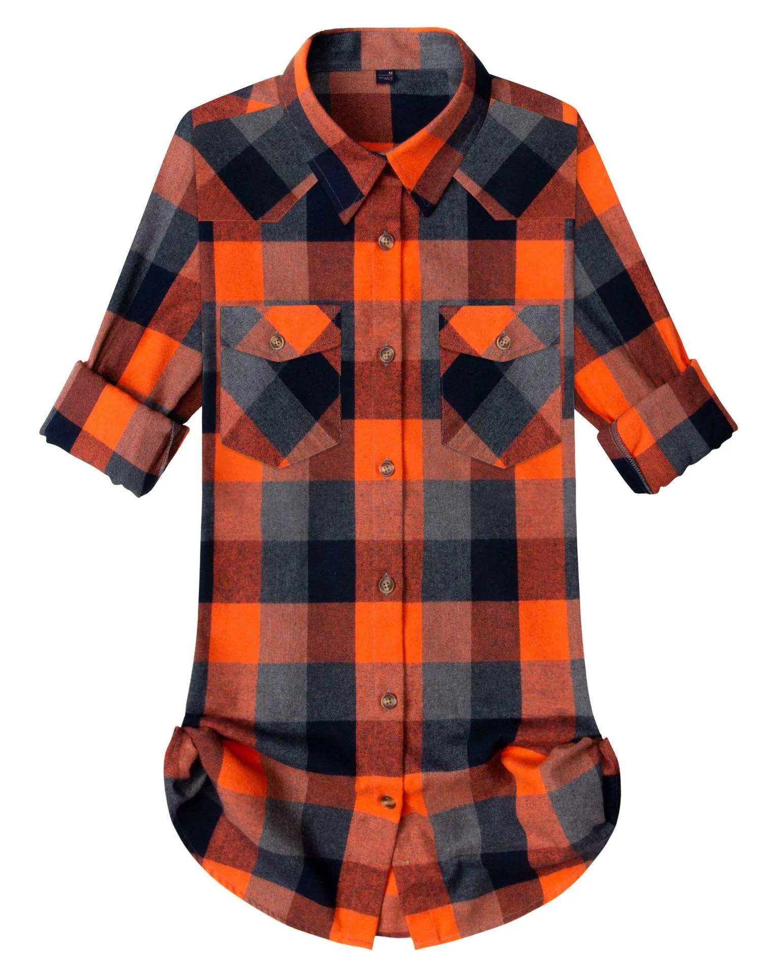 Womens Plaid Flannel Shirts Long Sleeve Roll Up Casual Button Down Shirt