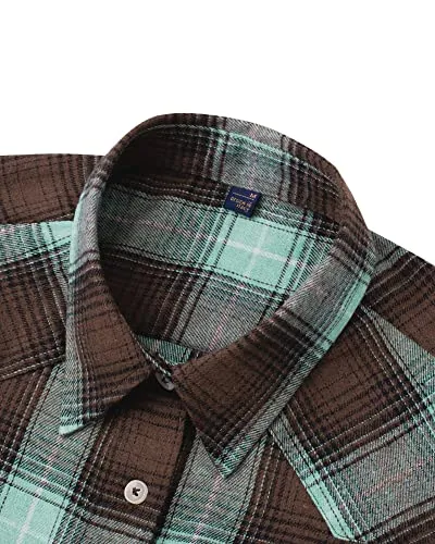 Womens Plaid Flannel Shirts Long Sleeve Roll Up Casual Button Down Shirt