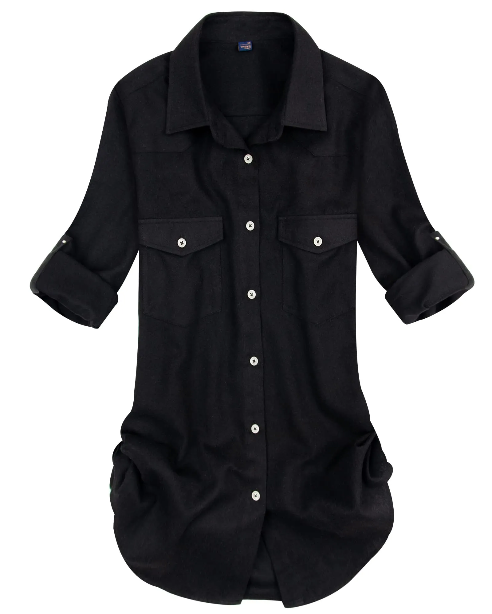 Womens Plaid Flannel Shirts Long Sleeve Roll Up Casual Button Down Shirt