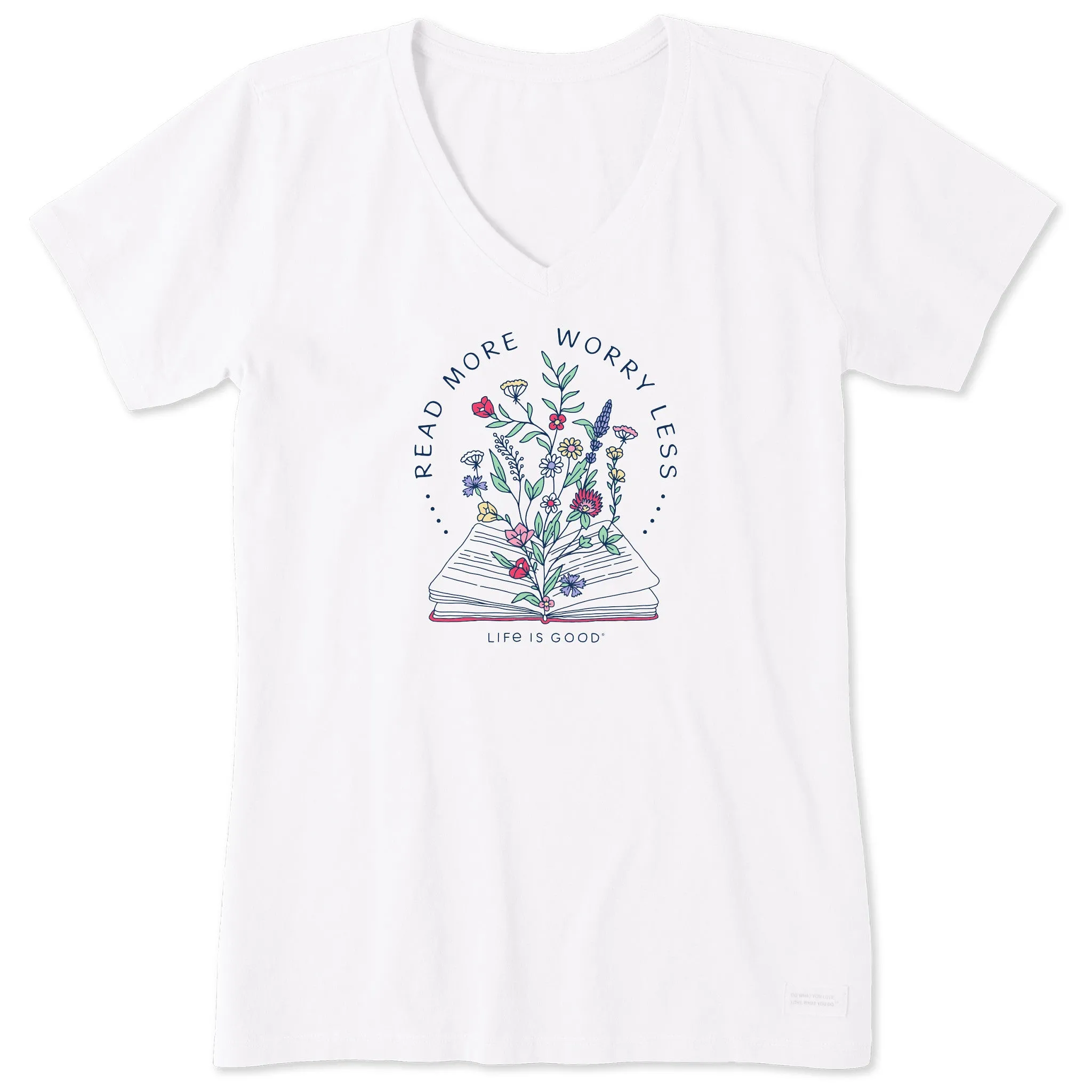 Women's Read More Flower Book Short Sleeve Crusher Vee