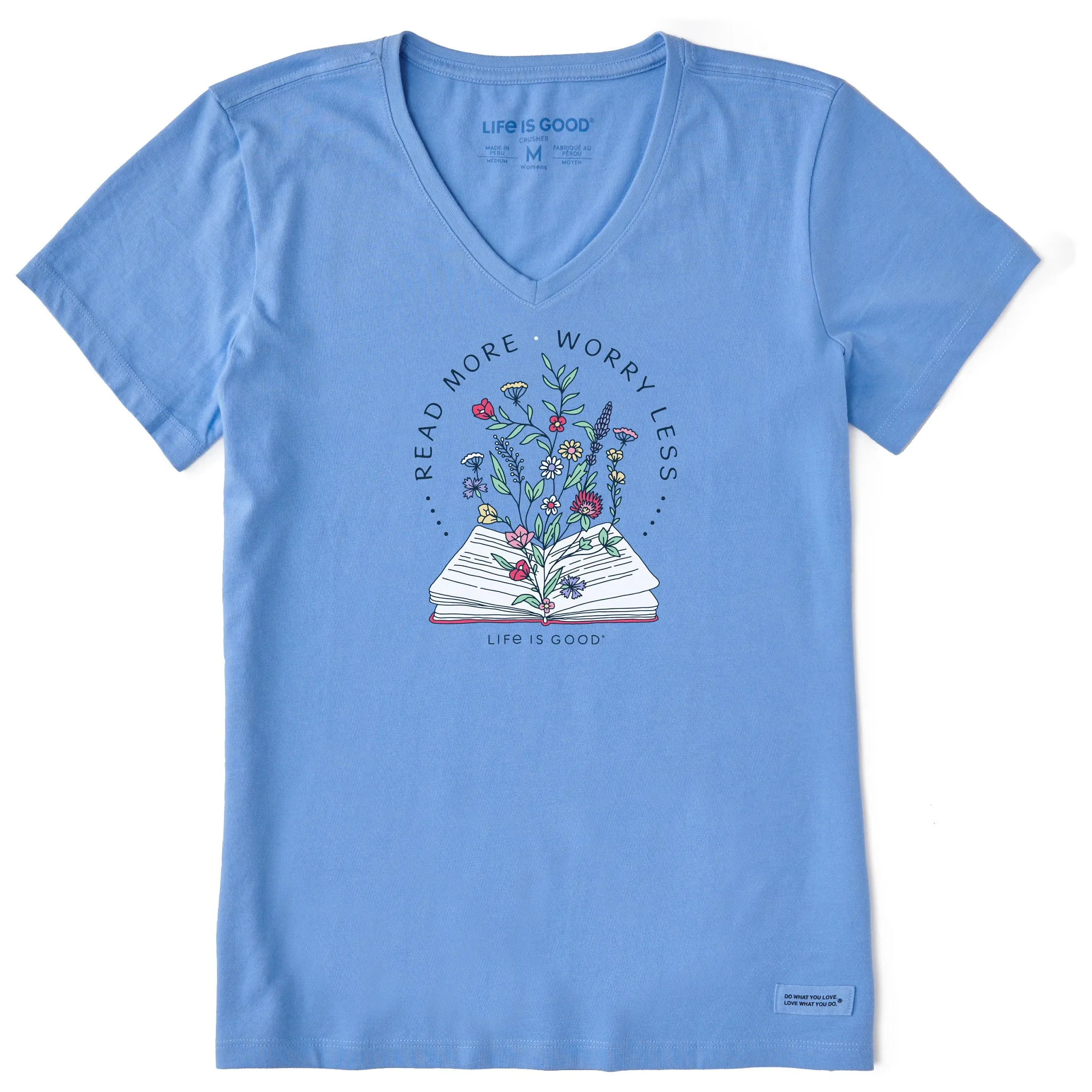 Women's Read More Flower Book Short Sleeve Crusher Vee