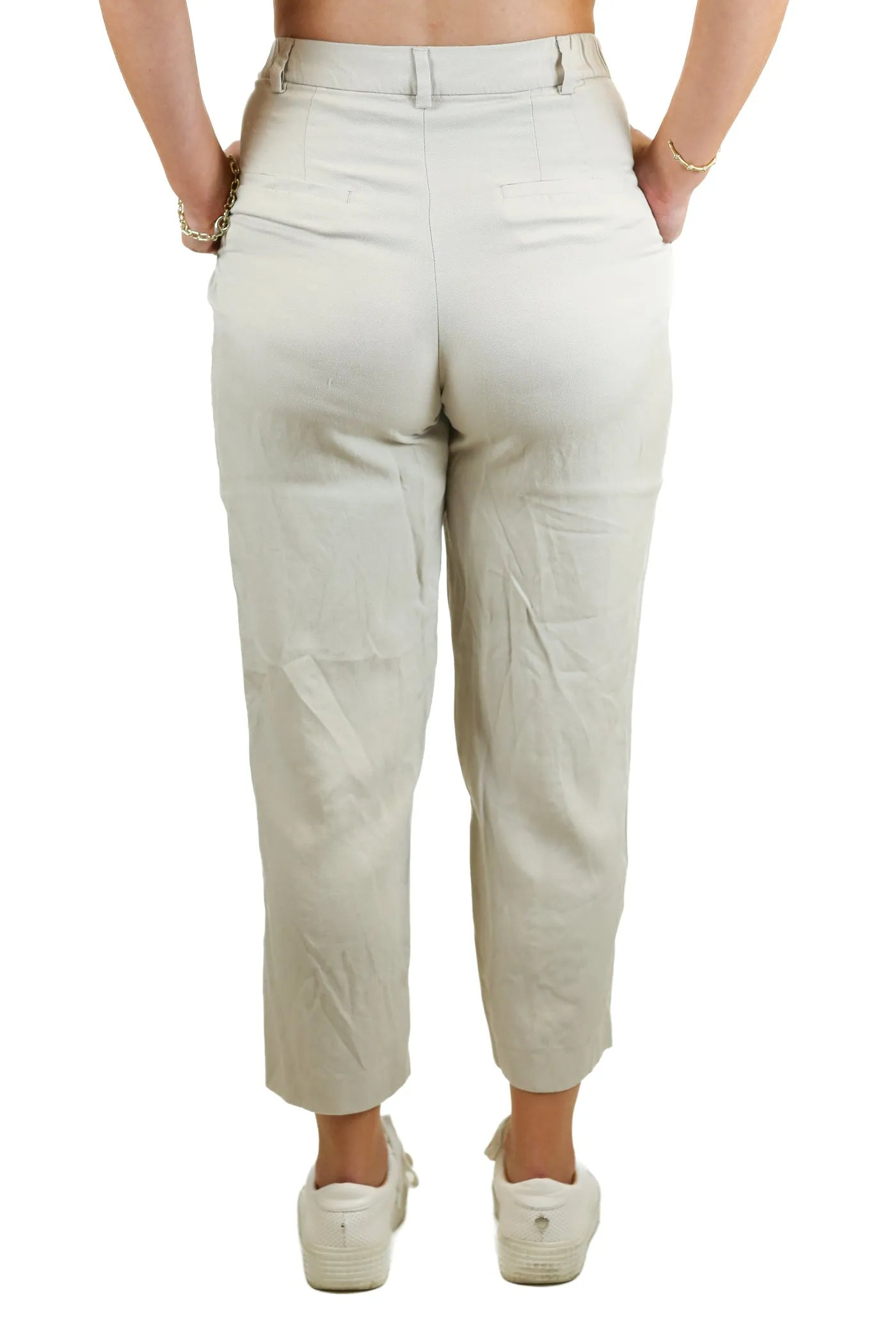 Zara Sand Textured Woven Cropped Pants  (XS)